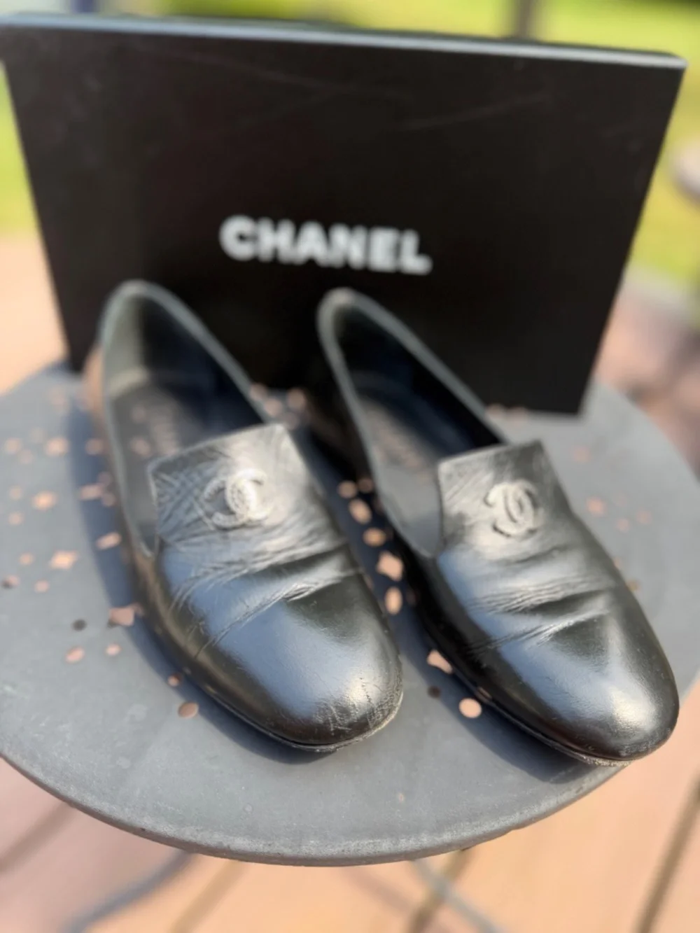 Chanel black calf skin leather moccasins - loafers size 36